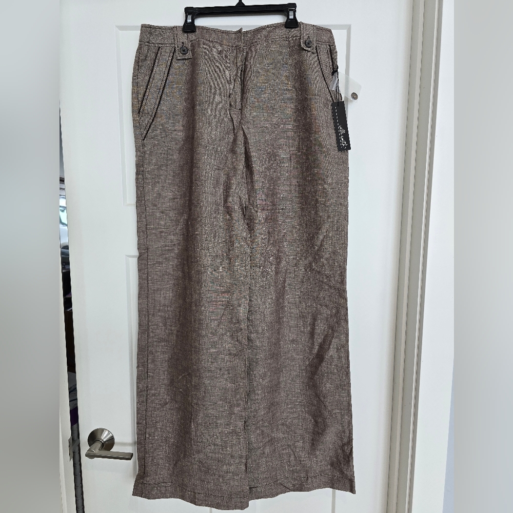 Will Smith Linen Taupe Size 12 Pants Casual Work Business Travel Trousers NWT